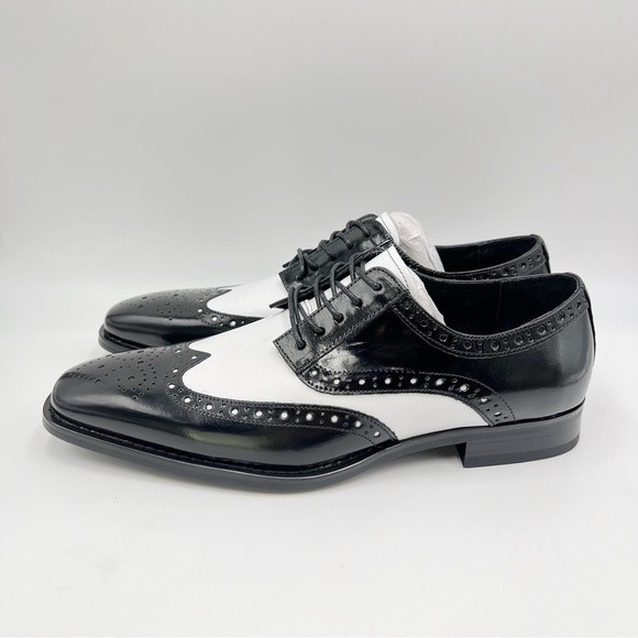 Stacy Adams Mens Size 8.5 Tinsley Black‎ White Wingtip Oxfords Dress Shoes NEW main image 9